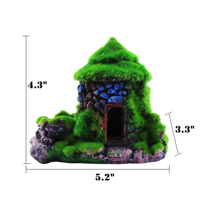 M2cbridge Aquarium Decorations Fish Hideout House Betta Cave with Green Lifelike Moss (Style 1) - Image 4